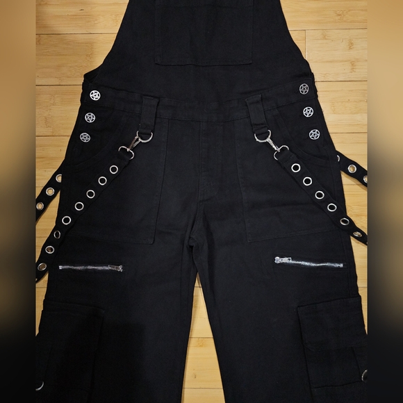 Dolls Kill Rare The Grave Girls Punk Goth Black Tough Life Denim Overalls S M - Picture 3 of 14